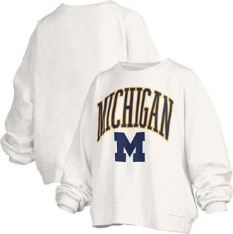 Pressbox Womens Pressbox White Michigan Wolverines Janise Arch Over Logo Waist Length Oversized Pullover Sweatshirt at Nordstrom, Size X-Large
