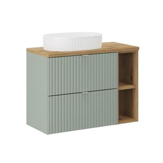 Petits Meubles Mueble lavabo 2 cajones 2 compartimientos estratificado Verde marr&oacute;n