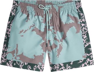 Dries Van Noten Mid-Thigh Swim Shorts with Abstract Camouflage Pattern