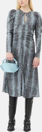 Ganni Blue Snake Print Ruched Midi Dress - Size 34 Viscose