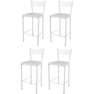 Tommychairs Tommychairs - Set 4 sgabelli alti modello Elegance per cucina e bar, struttura in acciaio verniciata colore bianco e seduta imbottita e