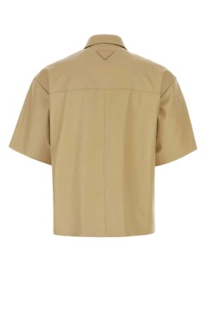 Prada Mens Beige Leather Shirt Kaki Vitello-Trochus Niloticus Camicie