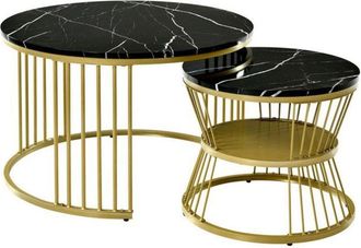 OEM Mesa Baja Nido - M&aacute;rmol Negro Y Metal Dorado - 2 Piezas - Dise&ntilde;o Contempor&aacute;neo - &Oslash;70cm Y &Oslash;45cm