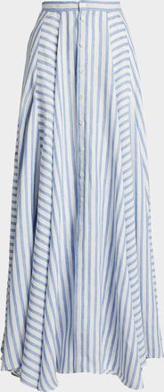 Ralph Lauren Collection Shamus Umbrella Striped Linen Maxi Skirt