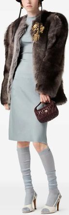 Miu Miu Geribbeld T-shirt met logopatch - Blauw