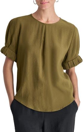 DKNY Crinkle Texture Short Sleeve Top in Dark Olive at Nordstrom, Size Xx-Small
