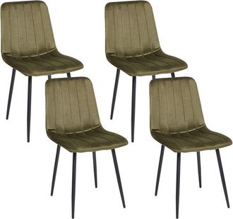 Beliani Conjunto De 4 Sillas De Comedor Moderno Patas De Hierro Terciopelo Verde Oliva Kalispell