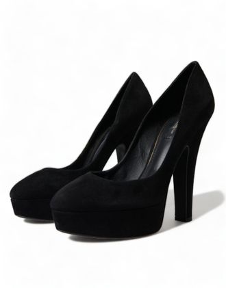Dolce & Gabbana Womens Suede Platform Pump Black Leather