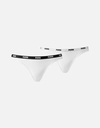 Puma Womens 2-Pack Classic Logo Low-Rise Bikini Briefs, White - Size: 16
