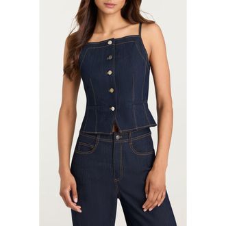 Cinq &agrave; Sept Sloane Split Front Crop Denim Top in Indigo at Nordstrom, Size X-Small