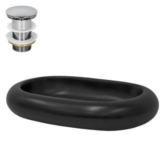 ECD Germany Lavabo negro mate cer&aacute;mico 650x450x110 mm ovalado