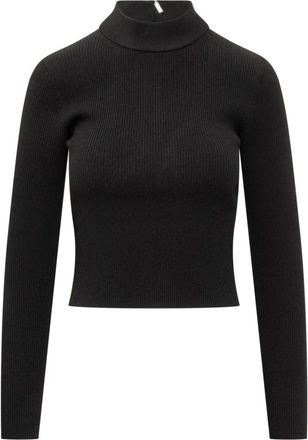 Michael Kors Geribbelde Mock-Neck Trui - Dames - Coltruien - Zwart - XL - Polyester - Truien & Vesten