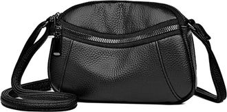 Generic Compatible For Solid Color Cowhide Female Crossbody Tote Soft Genuine Leather Handbag Women Shoulder Messenger Bag(Black)