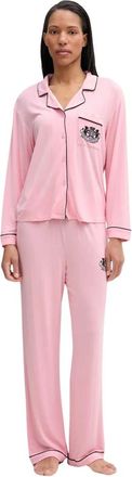 Juicy Couture Conjunto de pijama de camisa y pantal&oacute;n con escudo de logo - Nightwear & Lounge - Mujer - Rosa - XS