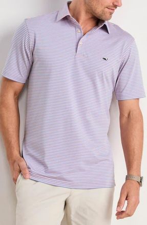 Vineyard Vines Stripe Sankaty Short Sleeve Performance Polo in Hibiscus Tejeda at Nordstrom, Size Xx-Large