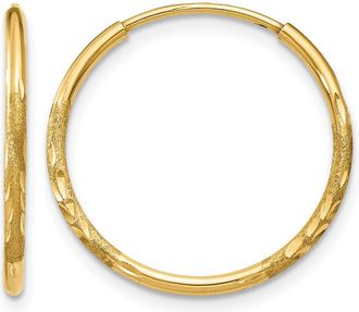 Diamond2Deal 14k Yellow Gold 1.20mm Diamond-cut Endless Hoop Earring