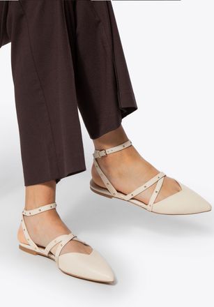 Wittchen Dames Leren Ballerinas met Metallic Accenten, Beige, Natuurlijk Leer