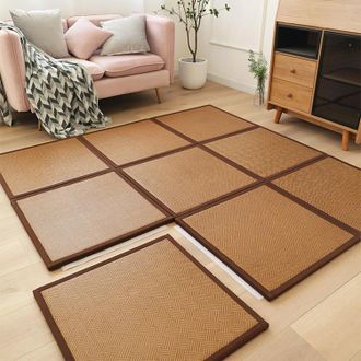 OEM Colch&oacute;n Plegable Japon&eacute;s De Rat&aacute;n Con Base Antideslizante, Firme Y C&oacute;modo - 9 Piezas - 60 X 60 Cm