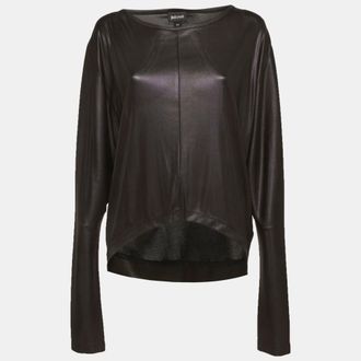 Just Cavalli Blue Coated Jersey Long Sleeve Blouse