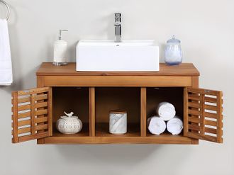 Vente-Unique Mueble de ba&ntilde;o suspendido de madera de acacia con lavabo - 90 cm - PENEBEL