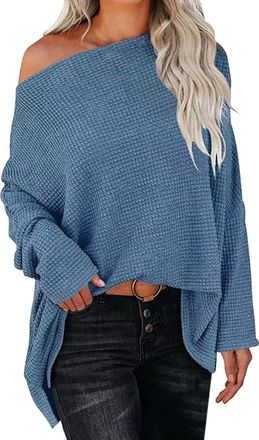 Generic Off The Shoulder Jumpers for Women Womens Off Shoulder Long Sleeve Oversized Pullover Sweater Knit Jumper Loose Tops Jumpers Women Sales Travel Essent