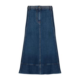 Valentino Denim Skirts, female, Blue, XS, Braided-Waist Denim Midi Skirt
