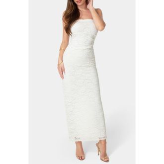 Bebe Lace Strapless Maxi Dress in Ivory at Nordstrom Rack, Size X-Small