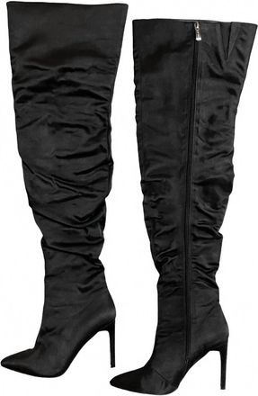 Cape Robbin Womens Satin Stiletto Heels Over The Knee Boots In Black
