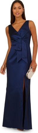 Adrianna Papell Womens Stretch Taffeta Bow Gown - Blue - Size 12 UK