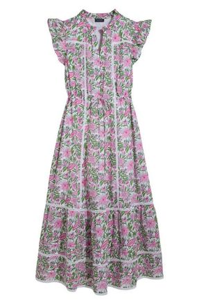 Vineyard Vines Abigail Floral Print Fluttering Sleeve Maxi Dress in White Cap Bayley at Nordstrom, Size X-Large