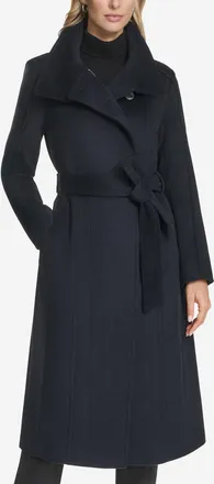 Cole Haan Womens Slick Wool Belted Coat - Blue Size 14