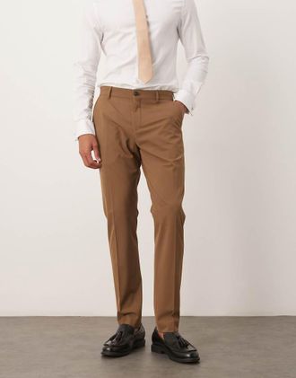 Selected Pantaloni da abito slim color cuoio scuro-Marrone
