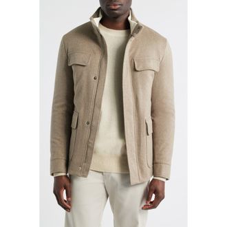 Aur&eacute;lien Water Resistant Wool & Cashmere Field Jacket in Taupe at Nordstrom Rack, Size Large