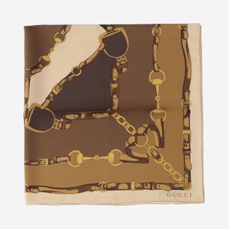 Gucci Womens Printed Silk Twill Scarf Brown Scarfs