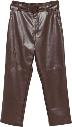 Twinset Pantalones Anchos de Polipiel con Cintur&oacute;n - Trousers - Mujer - Marr&oacute;n - L