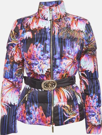 Roberto Cavalli Purple Printed Nylon Down Puffer Jacket