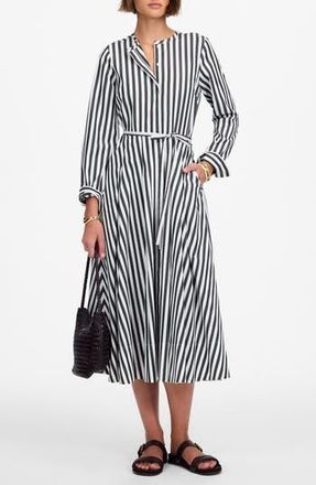 Madewell Janis Stripe Long Sleeve Cotton Poplin Shirtdress in Deep Forest at Nordstrom Rack, Size 00