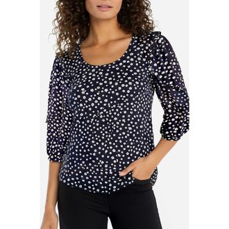 Liverpool L.A. Scoop Neck Ruffle Sleeve Top in Navy/White Ditsy at Nordstrom, Size X-Small P