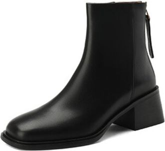 Generic Womens Square Toe Ankle Boots Medium Block Heel Side Zipper Smooth PU Upper Durable Outsole Flexible Fit Easy On Off Comfortable Wear,Black,3.5 UK