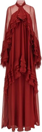 Alberta Ferretti Lange zijden chiffon jurk - Dames - Avondkleed - Rood - S - Chiffon - Kleedjes