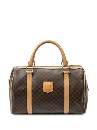 Celine 1990s Macadam-print top-handle bag - women - PVC/Calf Leather - One Size - Brown