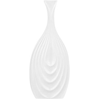 Beliani Beliani - Florero Decorativo De Gres Blanco 39 Cm Superficie Tallada Forma Irregular Thapsus