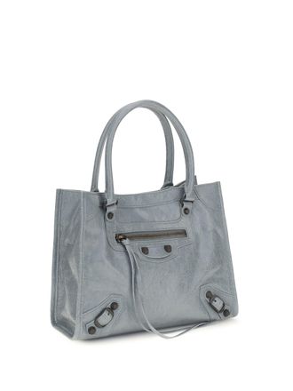 Balenciaga Womens Le City Tote Mini Handbag Blue Grey Lamb Ovis Aries Handbags Hand Bags