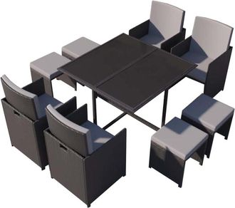 Concept Usine Salón de jardín de resina trenzada negra y gris de 8 plazas