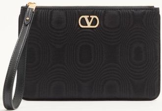 Valentino Garavani VLogo Signature clutch in Moir&eacute; fabric with jewel logo. Woman BLACK UNI