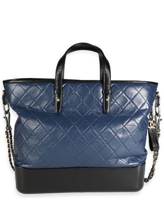 Chanel Black & Blue Quilted Leather Large Gabrielle Shopping Tote (Authentic Pre-Loved)