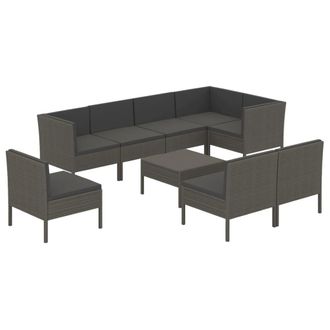 vidaXL Set De Muebles De Jard&iacute;n 9 Pzas Y Cojines Rat&aacute;n Sint&eacute;tico Gris Vidaxl