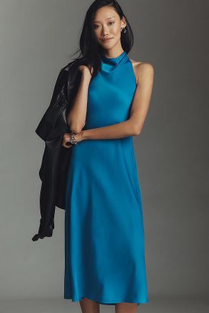 Maeve Cowled Halter Open-Back Midi Dress