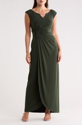 Connected Crystal Notch Side Ruched Gown in Dark Olive at Nordstrom Rack, Size 10