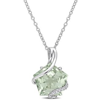 Amour 6 1/2 CT TGW Green Quartz and Diamond Accent Swirl Pendant with Chain In Sterling Silver